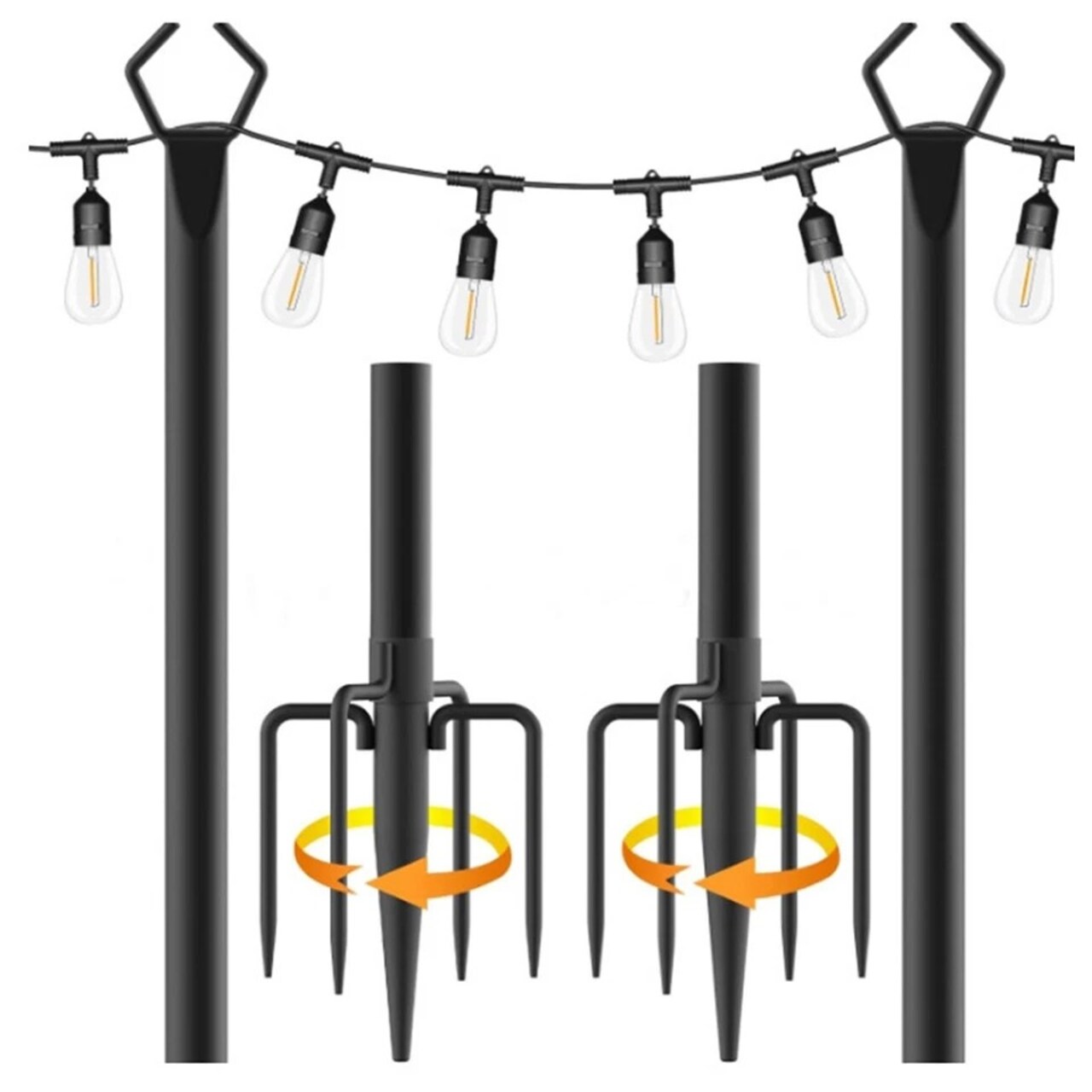 2-Pack 10FT Outdoor String Light Poles – Heavy-Duty Metal Stand with Ground Forks